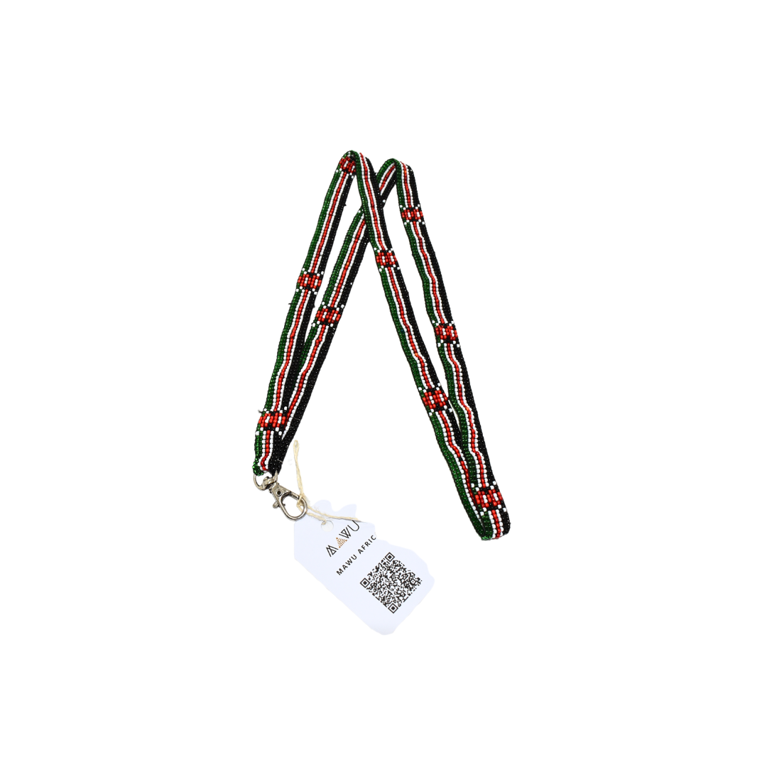 Handmade Kenya Beaded Lanyard | Maasai Beadwork | ID Badge Holder | Customizable| Flag Beaded Lanyard