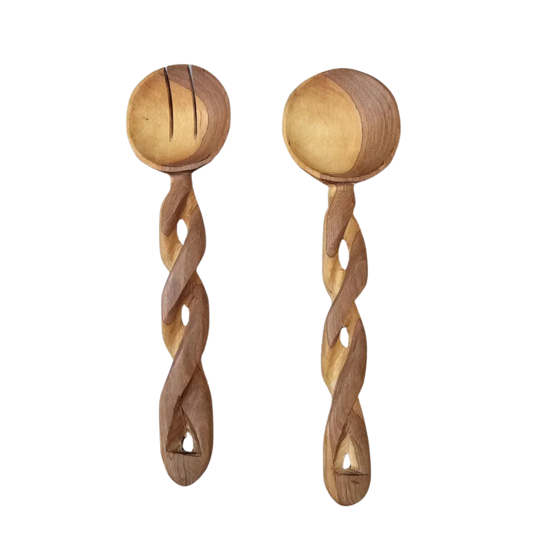 Olive wood salad spoon -twisted handle