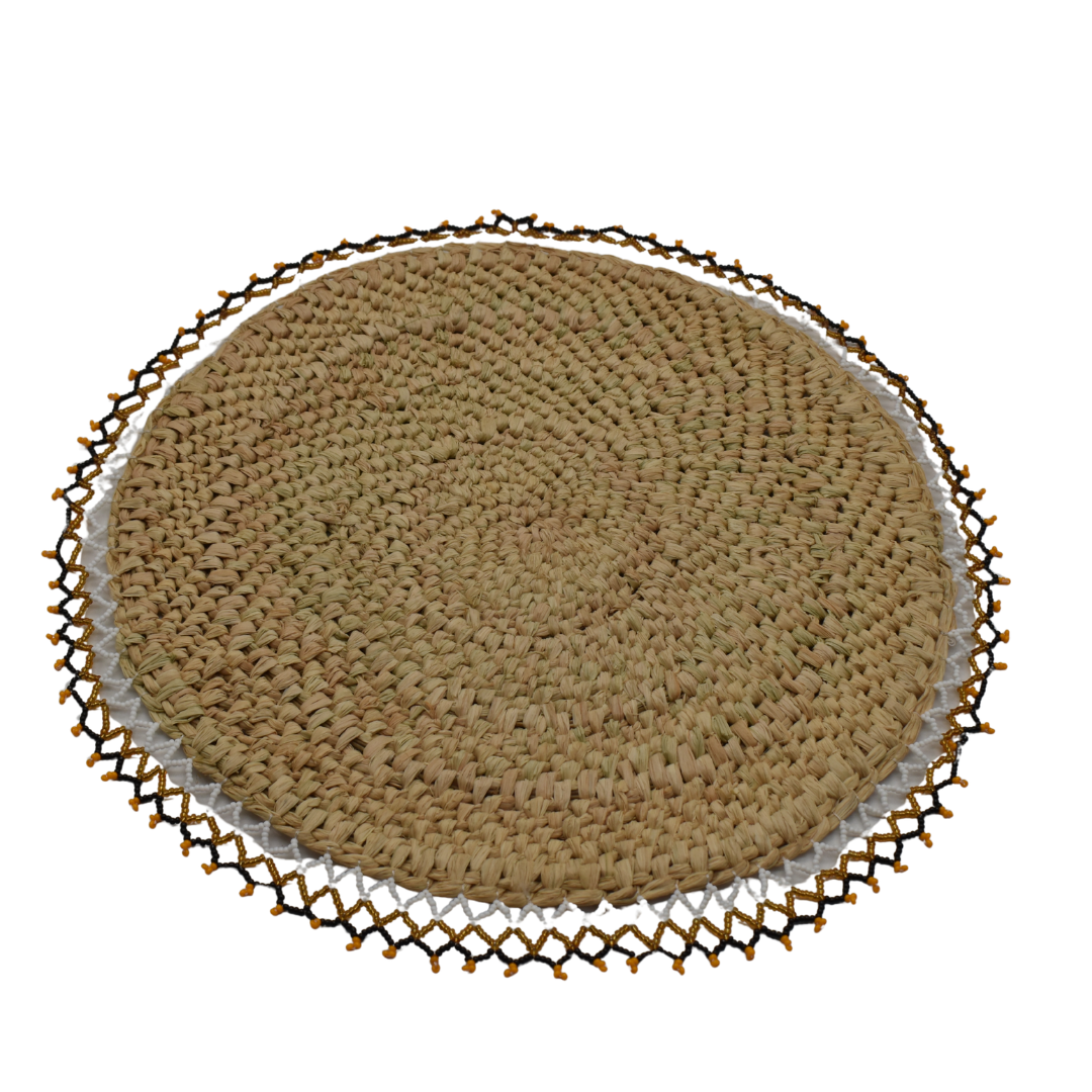 Handwoven Beaded Rim Raffia Placemat - 12 Inch - Mawu Africa