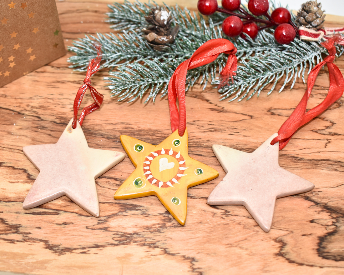 Soapstone Star Christmas Ornaments Set of 3 | Kenyan Hand-Carved