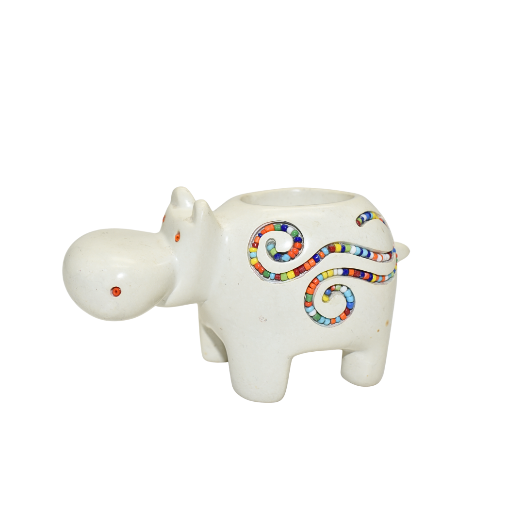 Soapstone Animal Candle Holder with Maasai Beadwork | Kenyan Hand-Carved - Mawu Africa