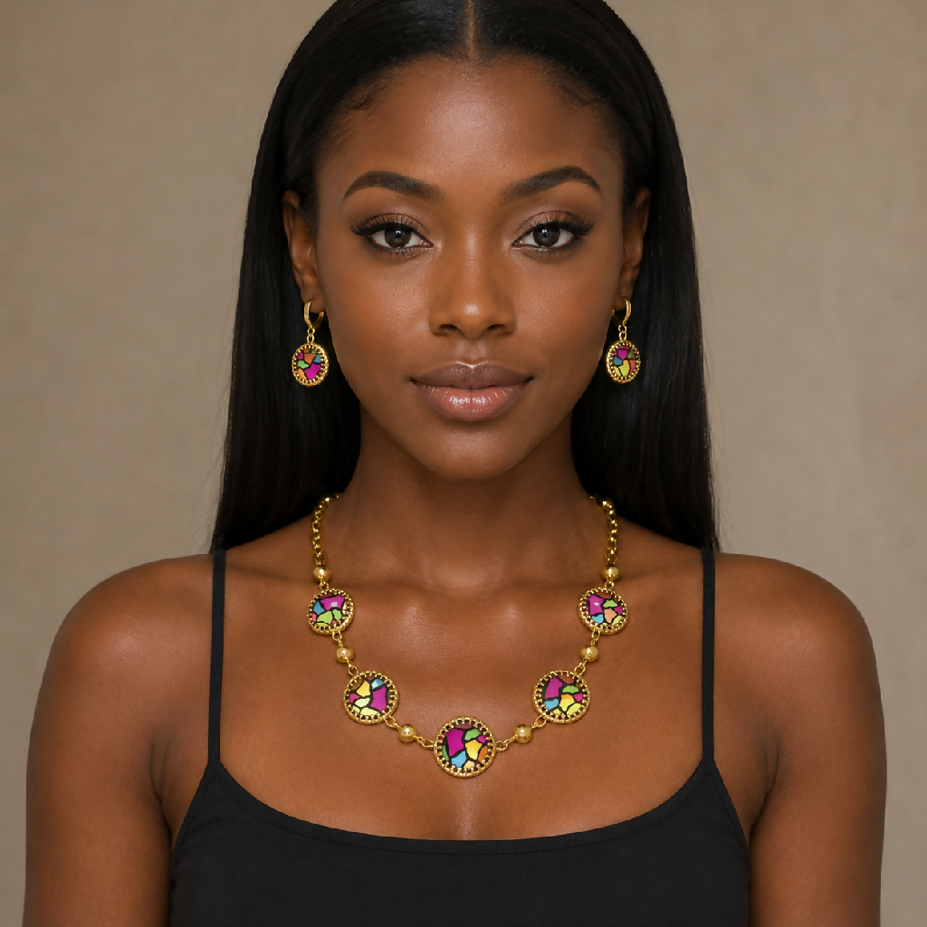 Multi Color Chain Necklace Set | Kitenge Inspired - Mawu Africa