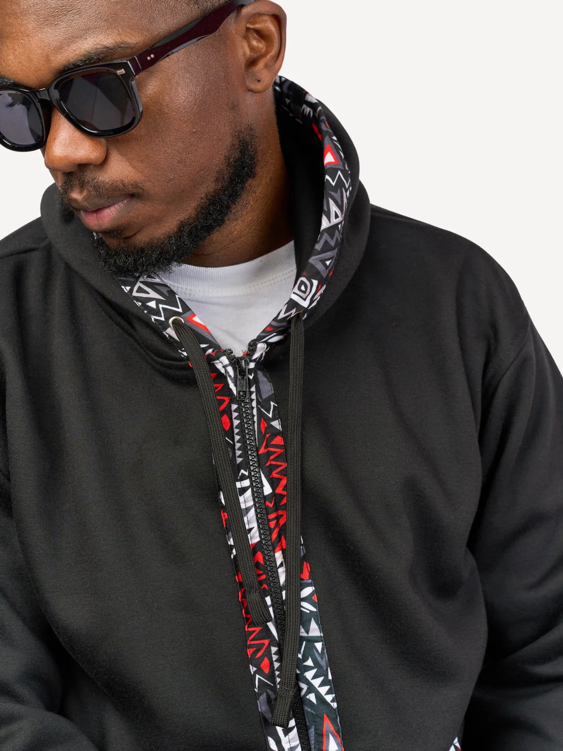 Kali Zipper Hoodies: Black with Red & Grey KK