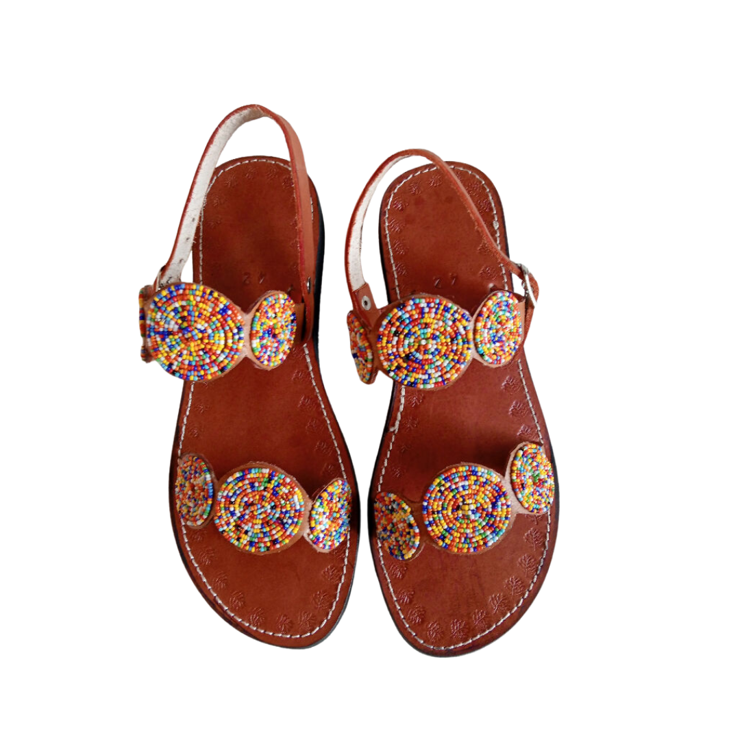 Brown wedge leather sandals - Mawu Africa