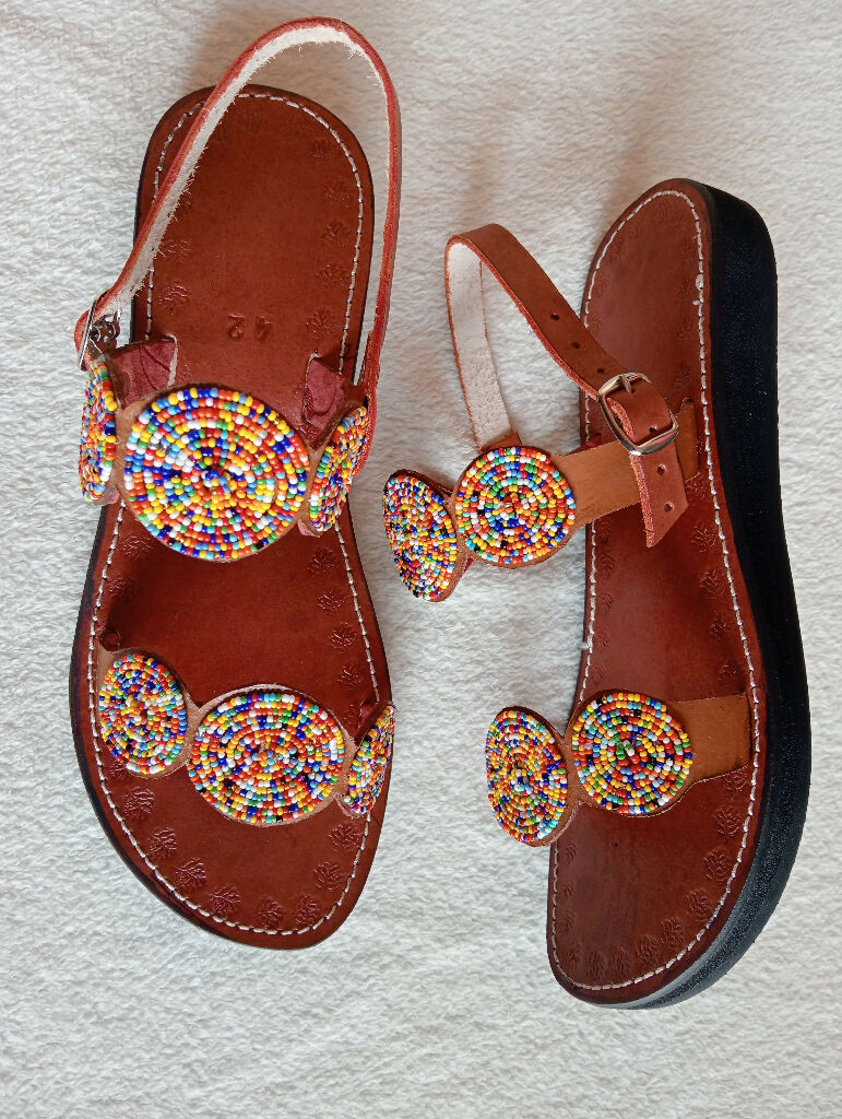 Brown wedge leather sandals - Mawu Africa