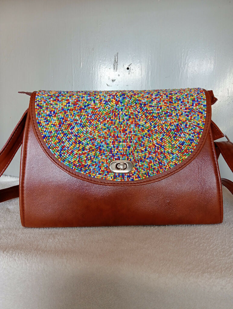 Hand-Beaded Flap Crossbody Bag - Mawu Africa