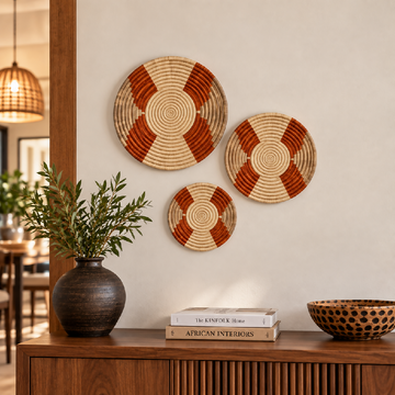 3-Piece Handwoven Raffia Wall Basket Set