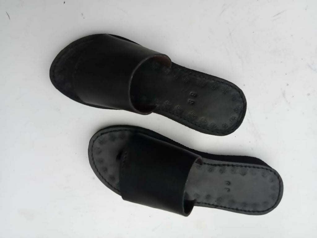 Plain leather wedge sandals - Mawu Africa