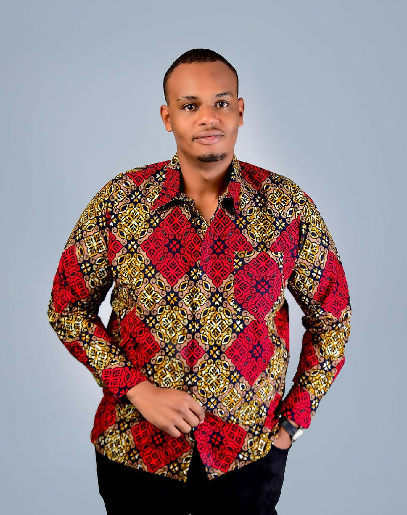 Red and Gold African Shirt Long Sleeve1