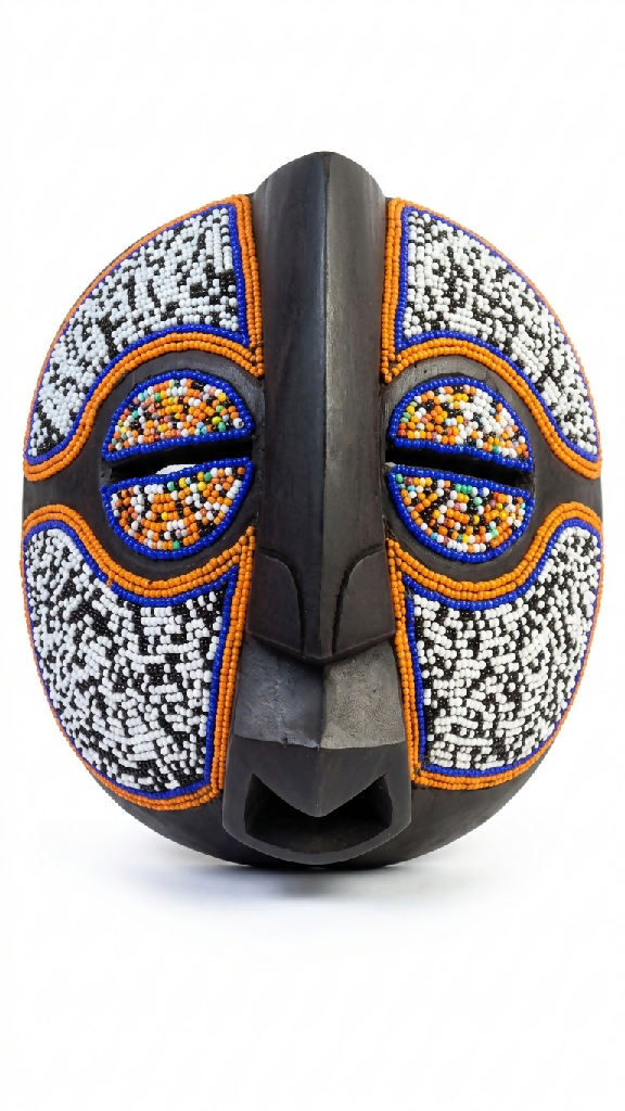 Traditional African Mask Kenya | Tribal Beaded Wooden - Mawu Africa