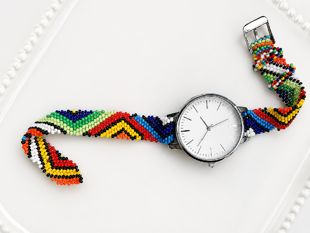 Handmade African Beaded Watch – Colorful Maasai-Inspired Beadwork Strap Wristwatch