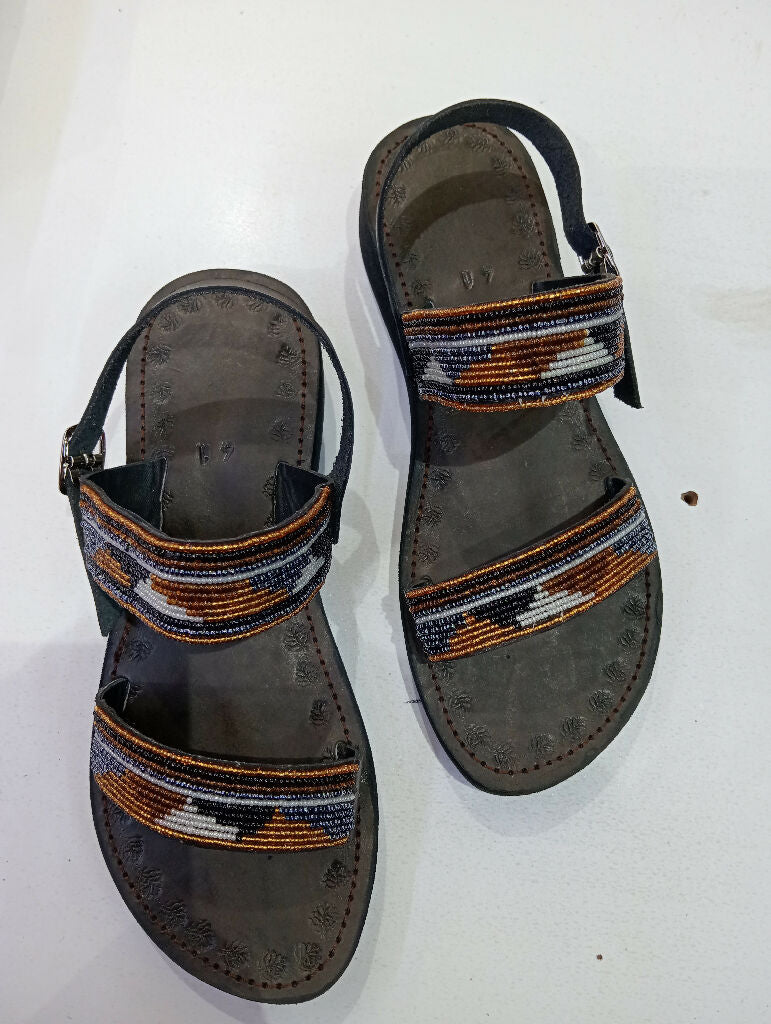 chocolate brown wedge sandals - Mawu Africa