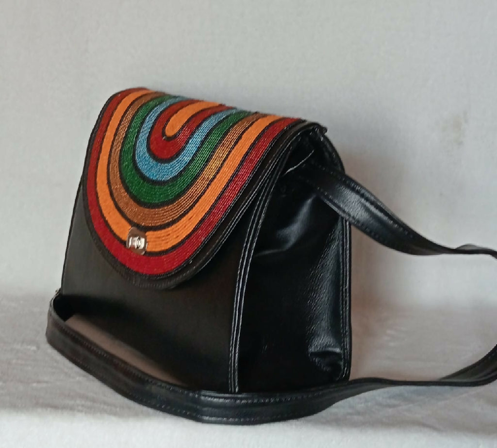 Hand-Beaded Flap Crossbody Bag | Black - Mawu Africa