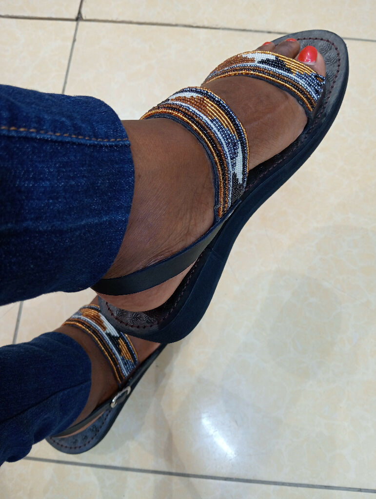 chocolate brown wedge sandals - Mawu Africa