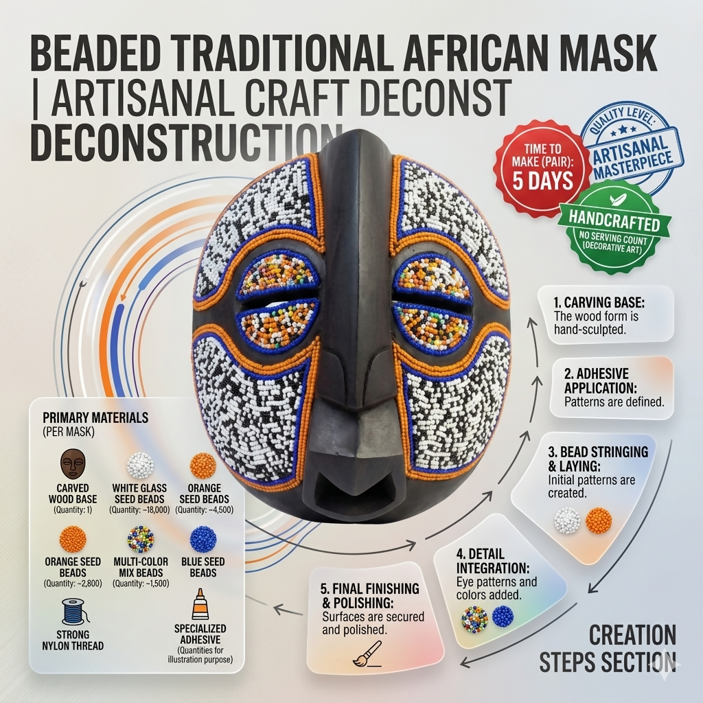 Traditional African Mask Kenya | Tribal Beaded Wooden - Mawu Africa
