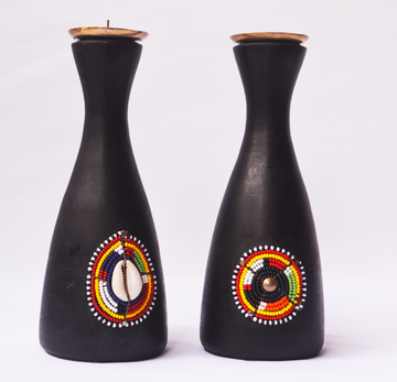 Wooden Candle Stands with Maasai Beads