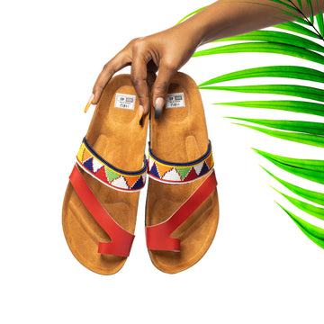 Red Maasai Cork Sandals| African Beaded Sandals