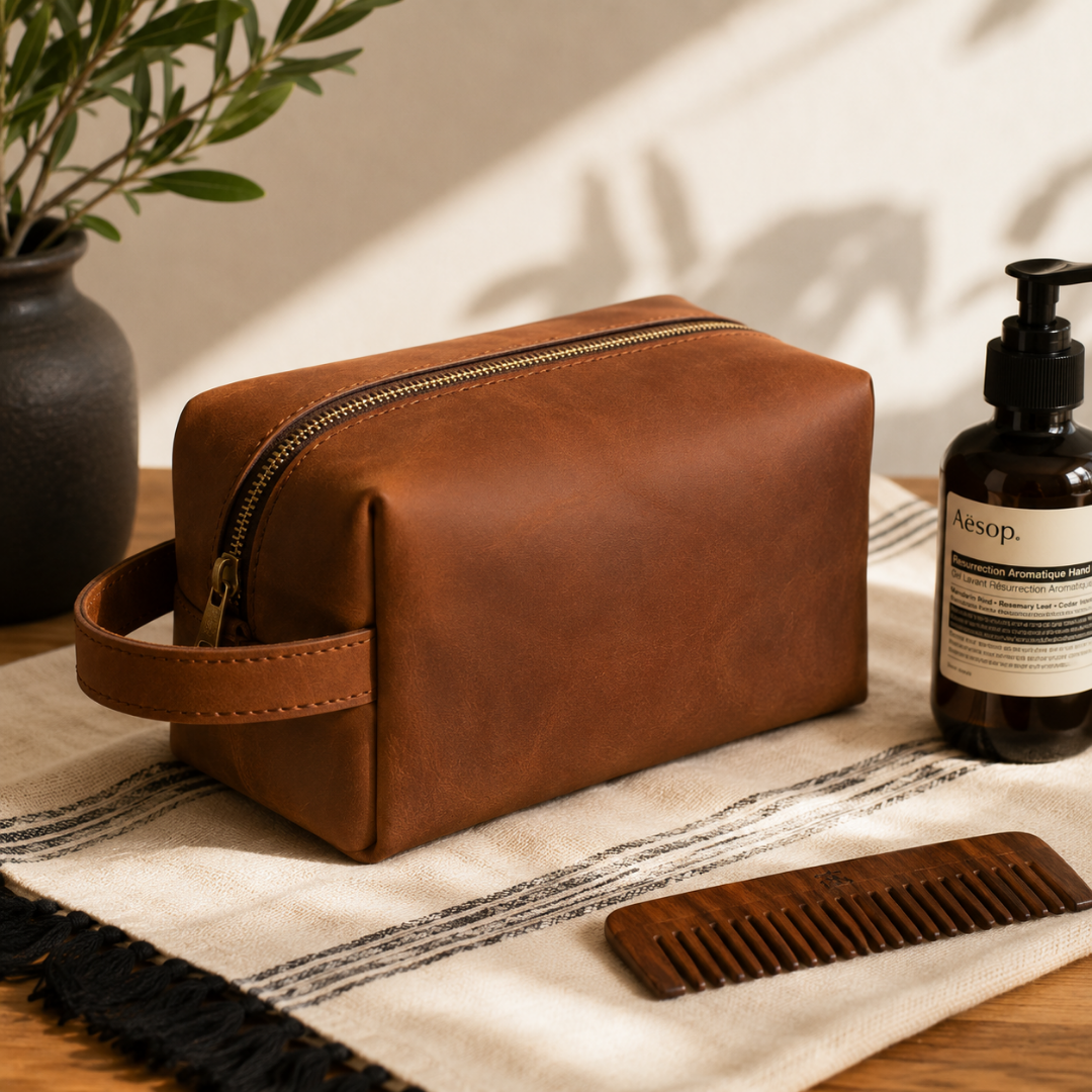 Brown Leather Washbag | Premium Quality | Unisex Travel Toiletry Bag
