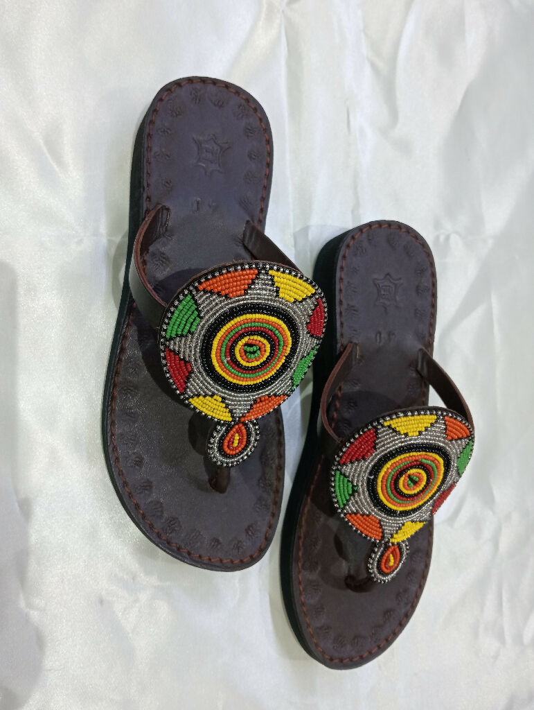 chocolate brown leather wedge sandals - Mawu Africa