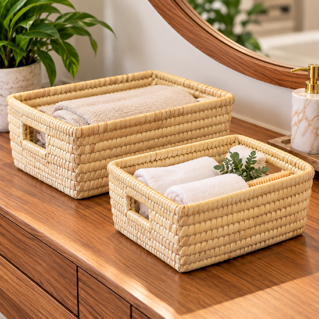 Handwoven Storage Basket – Reed( Rectangular- small and Large sizee). - Mawu Africa