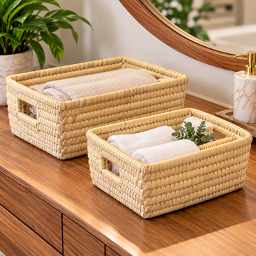 Handwoven Storage Basket – Reed( Rectangular- small and Large sizee).