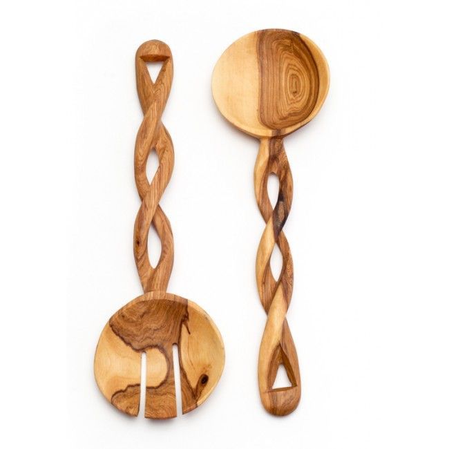 Olive wood salad spoon -twisted handle