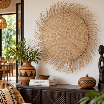 Large Malawi Cane Fringe Wall Decor