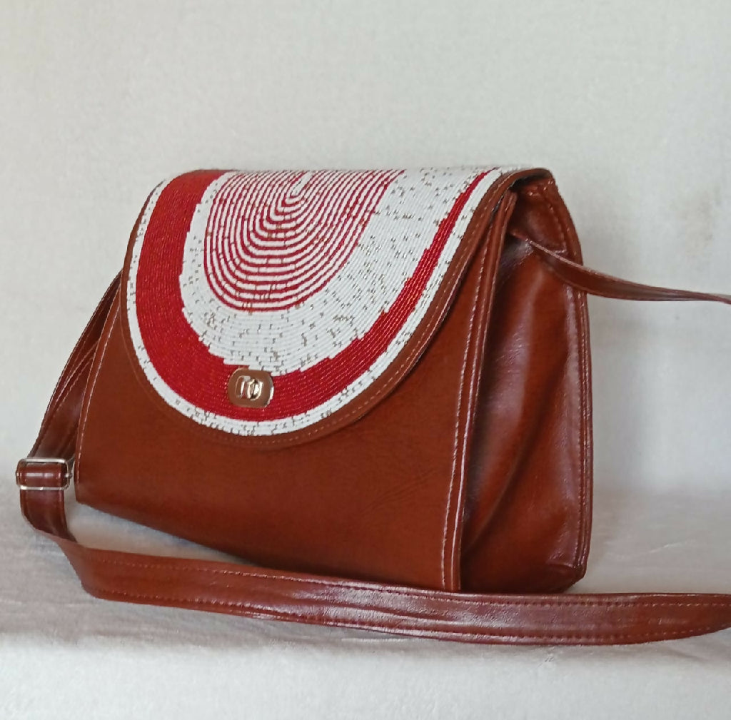 Hand-Beaded Flap Crossbody Bag | Brown - Mawu Africa