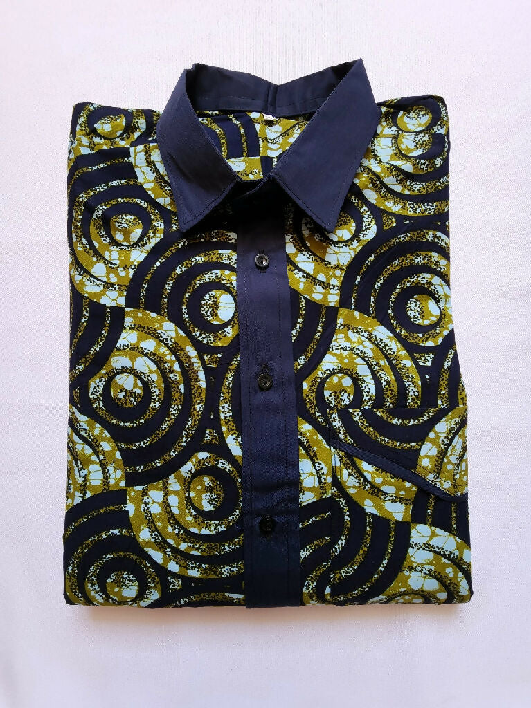 Green with blue cuffs African Shirt