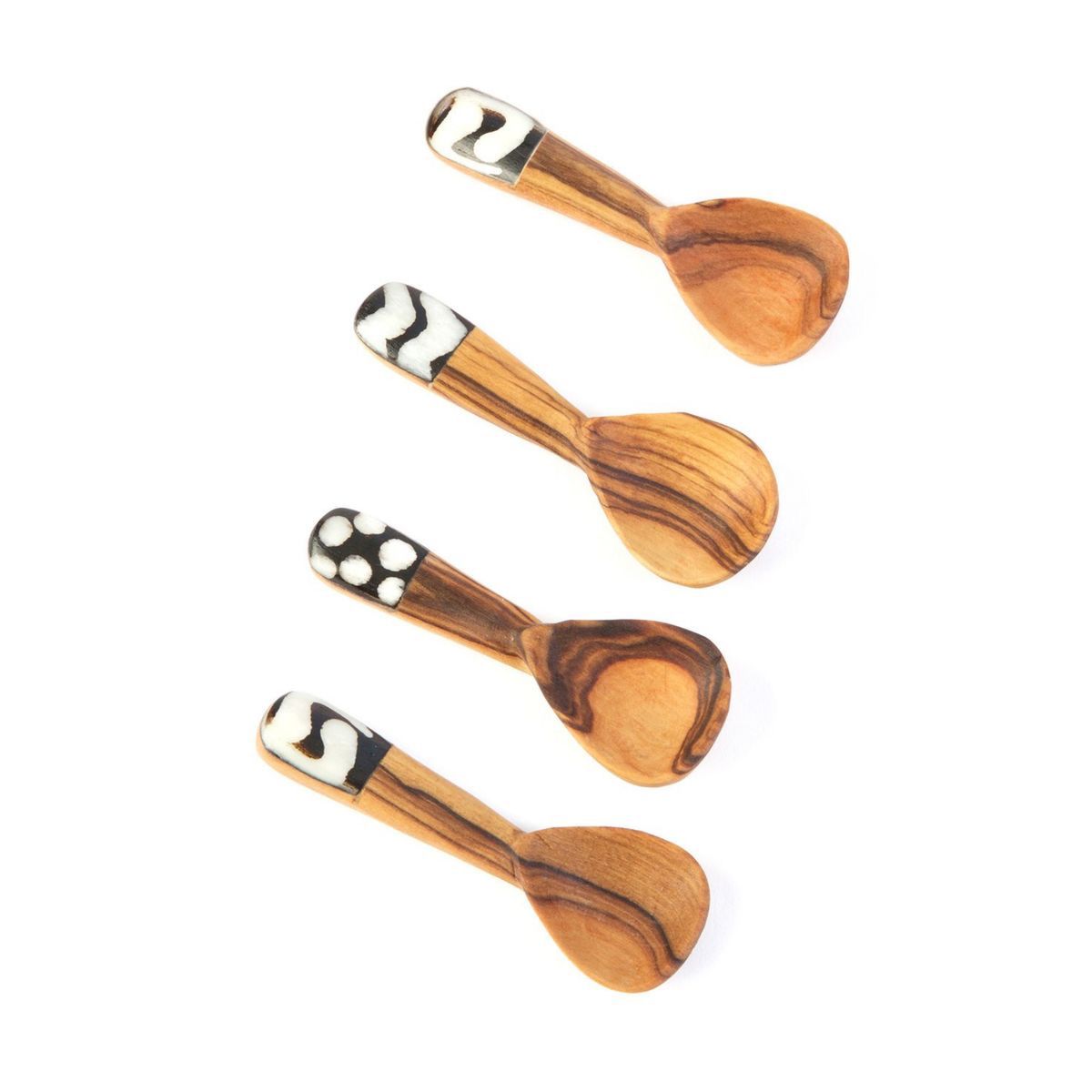 Olive wood spice spoon with batik detail(set of 4)