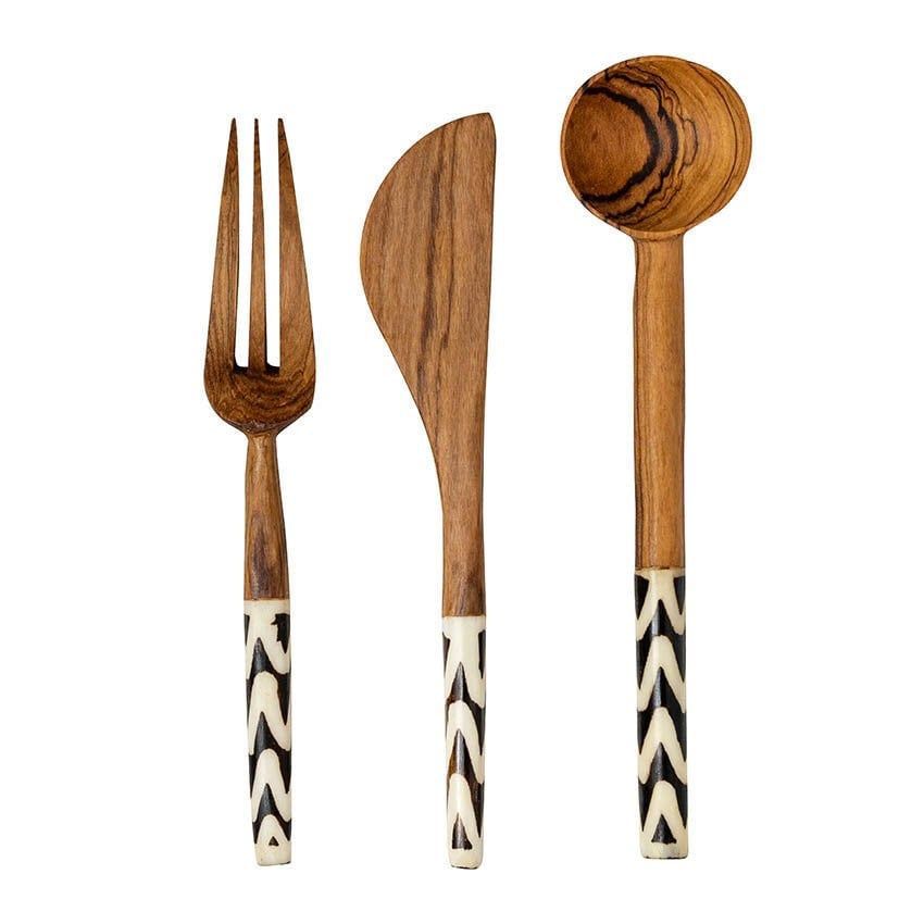 Olive Wood Cutlery Set - Dark