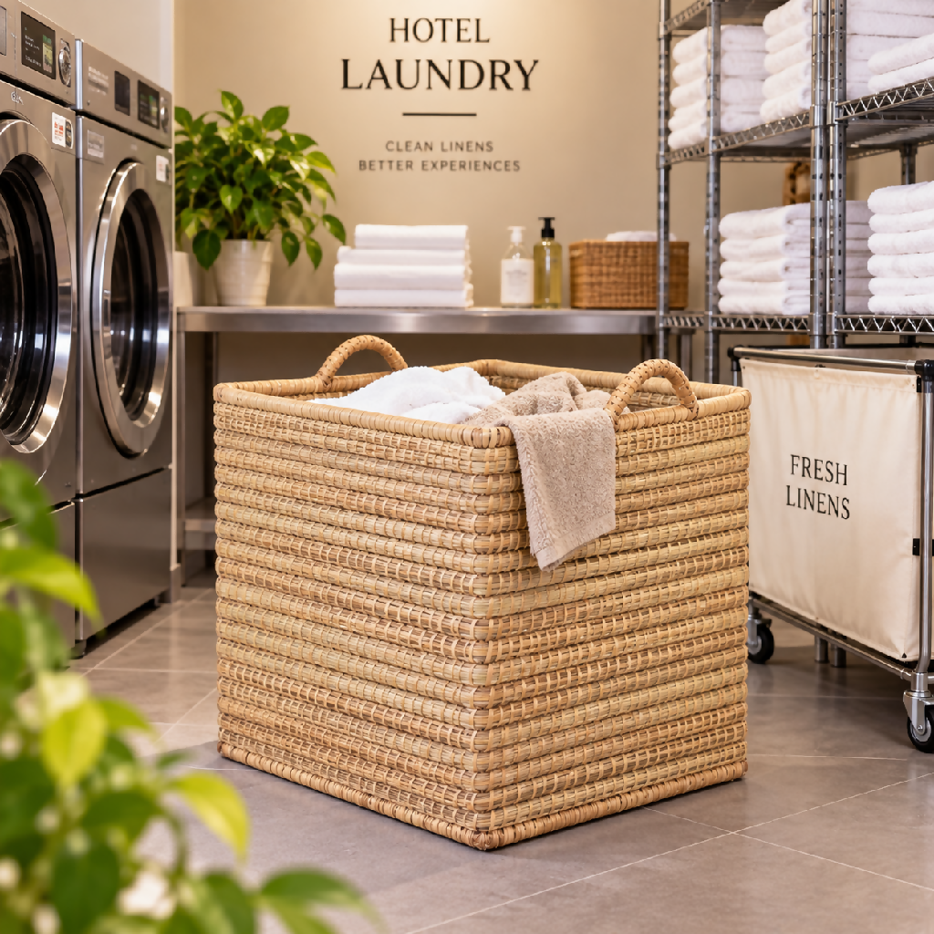 Reed Laundry Basket – Square with Handles,