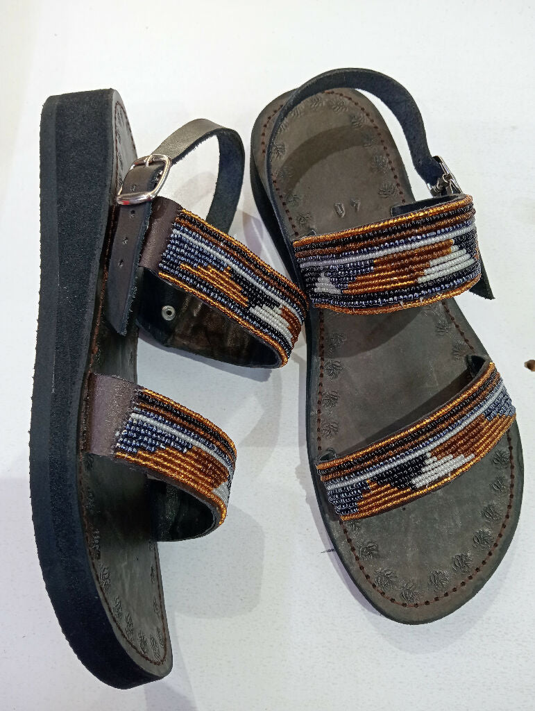 chocolate brown wedge sandals - Mawu Africa