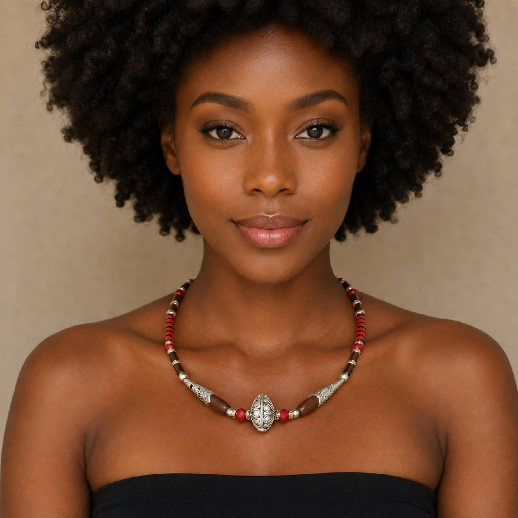 Red Antique Silver Necklace - Mawu Africa