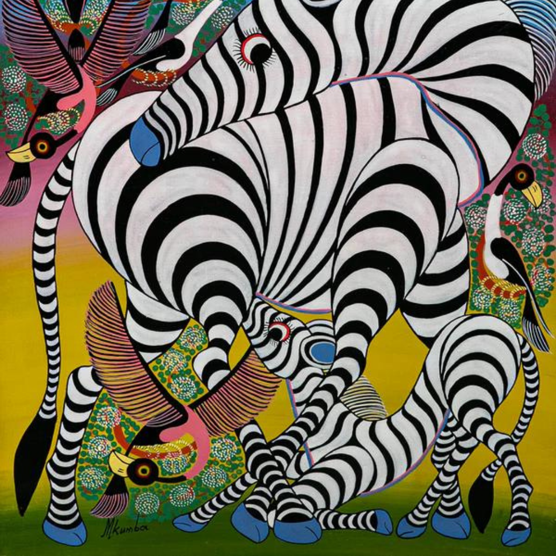 Zebra and Birds Tingatinga Painting