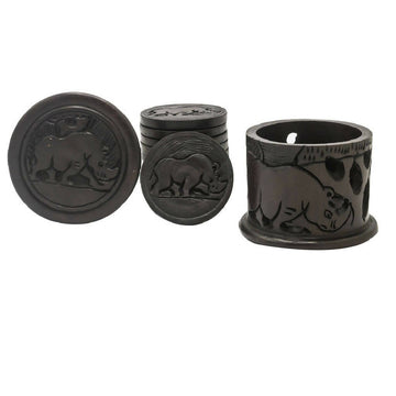 6pcs Hand Carved Wooden Coasters - Big 5