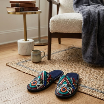 Blue tribal bedroom slippers - Mawu Africa