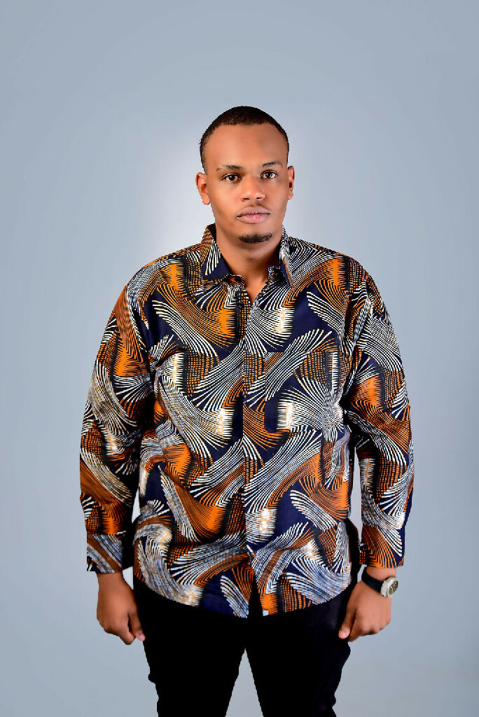 African Print Shirt for Men, Brown Kitenge Shirt - Long Sleeved African Print Shirt for Men, Brown Kitenge Shirt - Long Sleeved