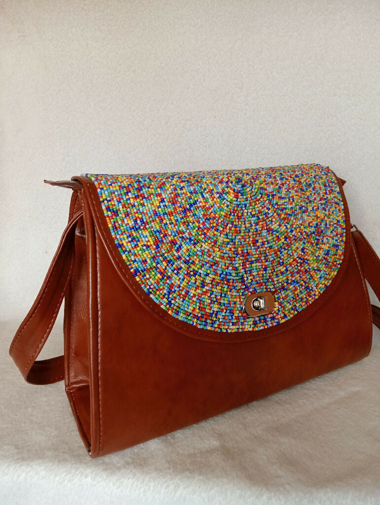 Hand-Beaded Flap Crossbody Bag - Mawu Africa