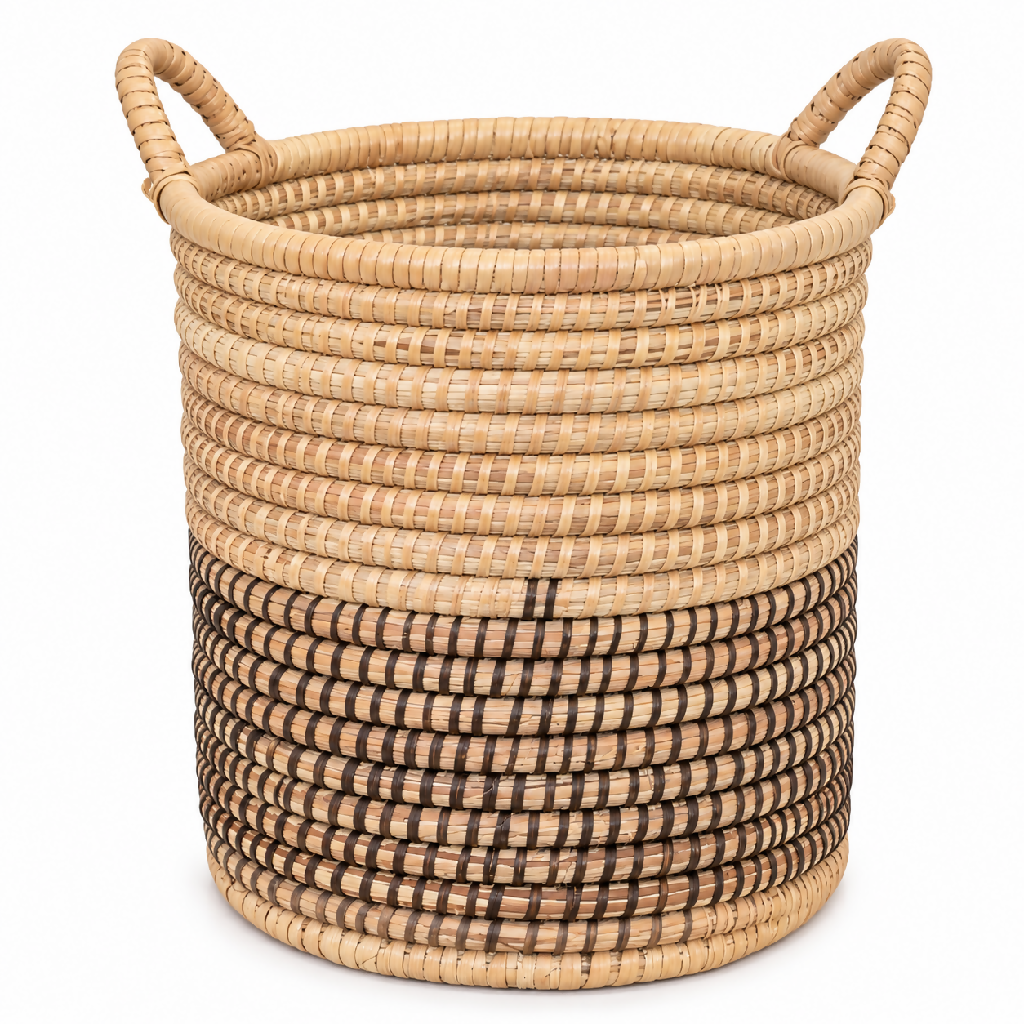 Raffia Laundry Basket – Circular with Handles- Mawu Africa