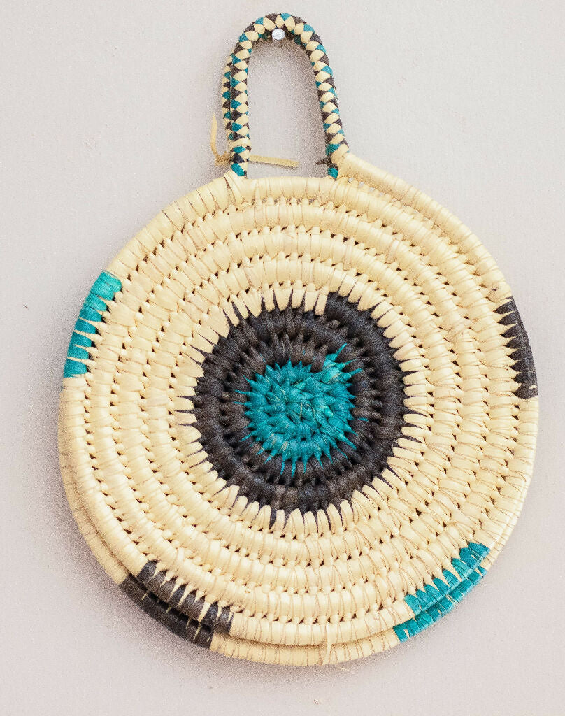 Turquoise and yellow pattern wall decor