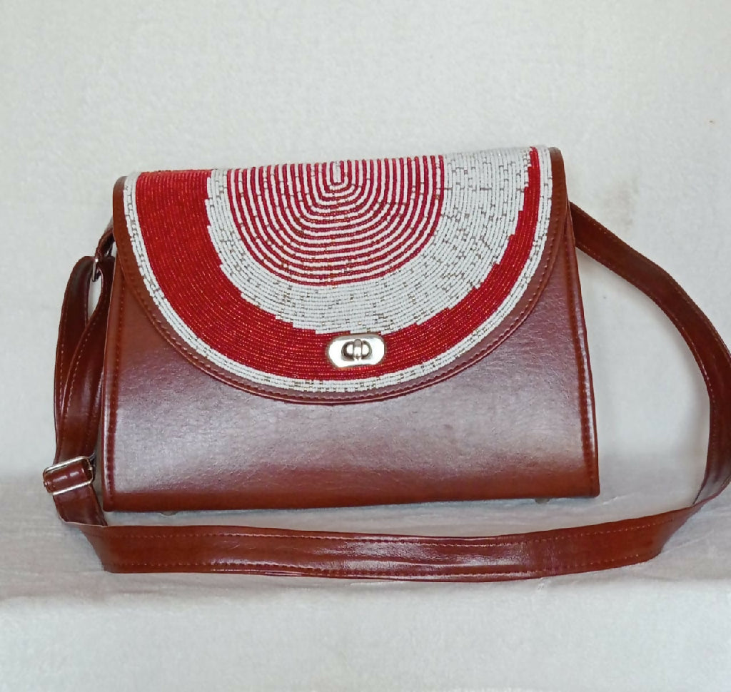 Hand-Beaded Flap Crossbody Bag | Brown - Mawu Africa