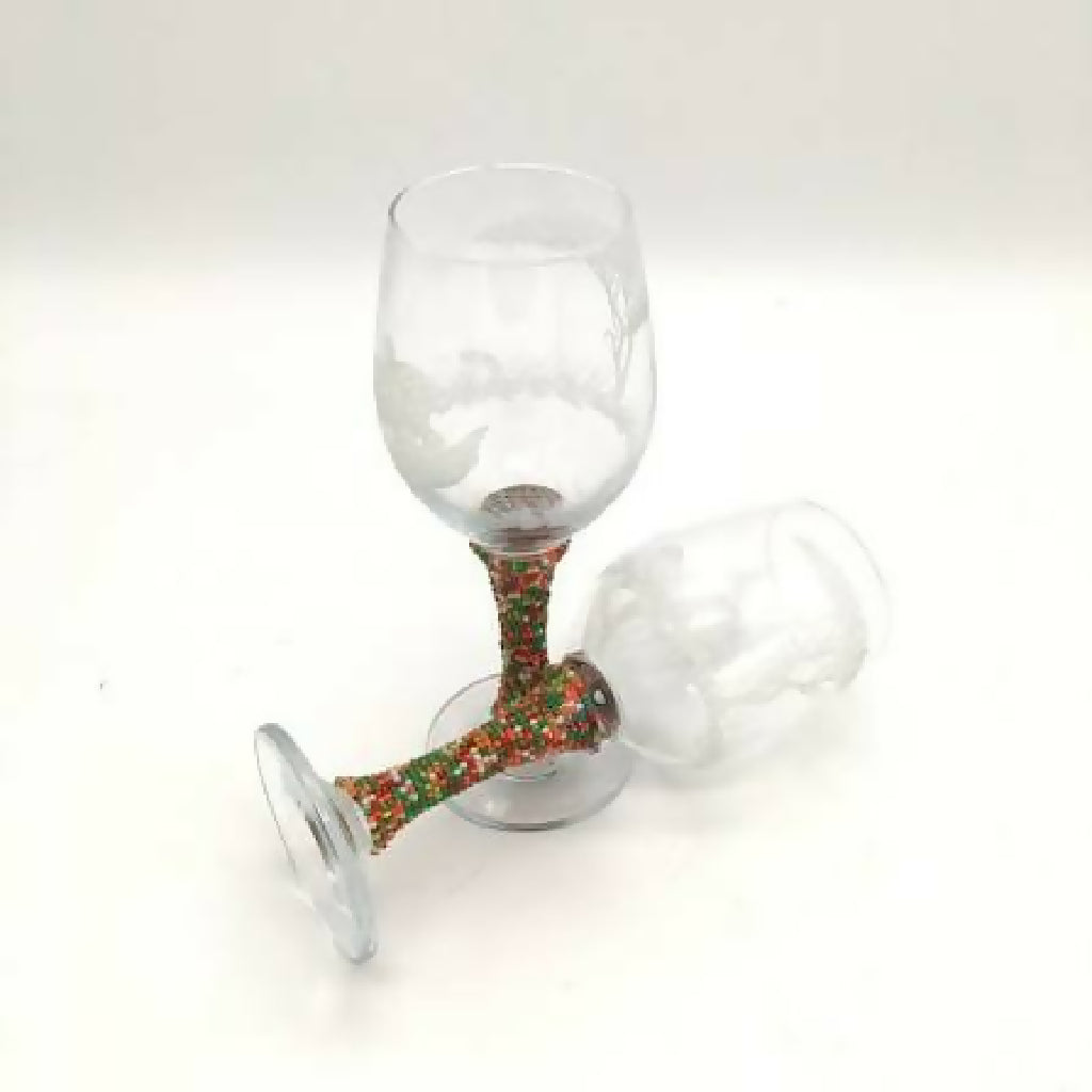 African wine glasses- beaded stem and engraved – Mawu Africa
