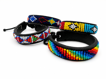 Leather-lined Maasai Beaded Bracelet-adjustable