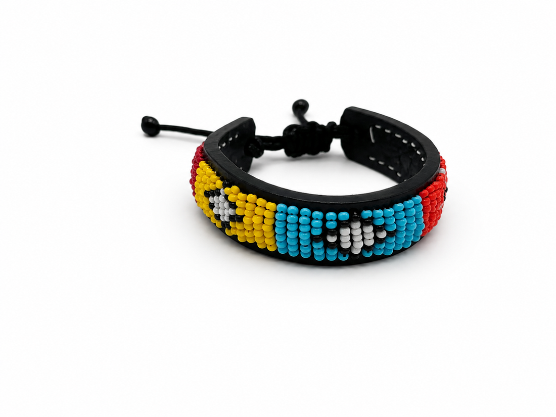 Leather-lined Maasai Beaded Bracelet-adjustable