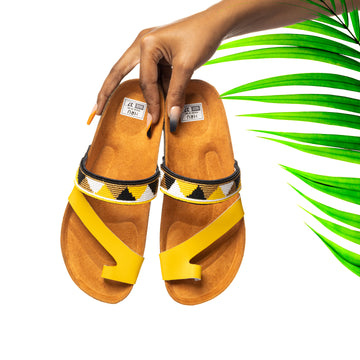 Yellow Maasai Cork Sandals | African Beaded Sandals