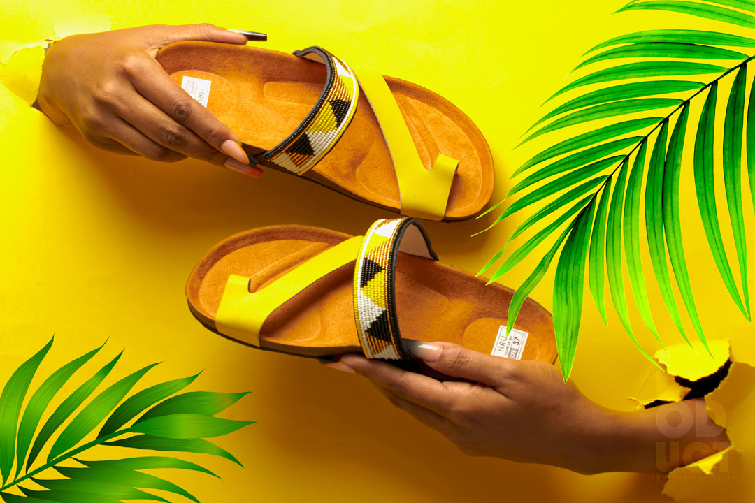 Yellow Maasai Cork Sandals | African Beaded Sandals