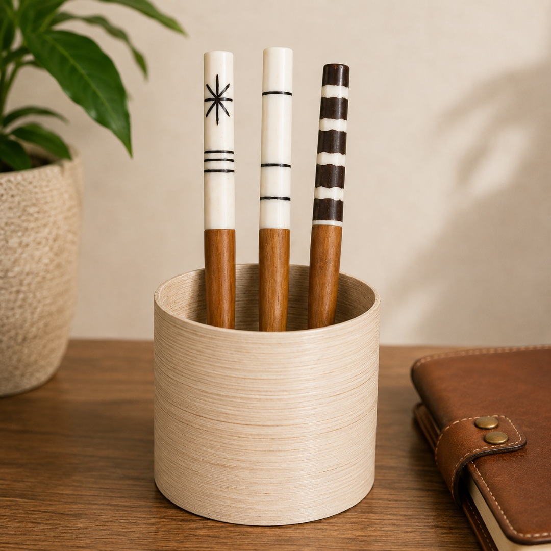 Wooden Pen Holder | Olive Wood & Recycled Bone | Handcrafted Kenya - Mawu Africa
