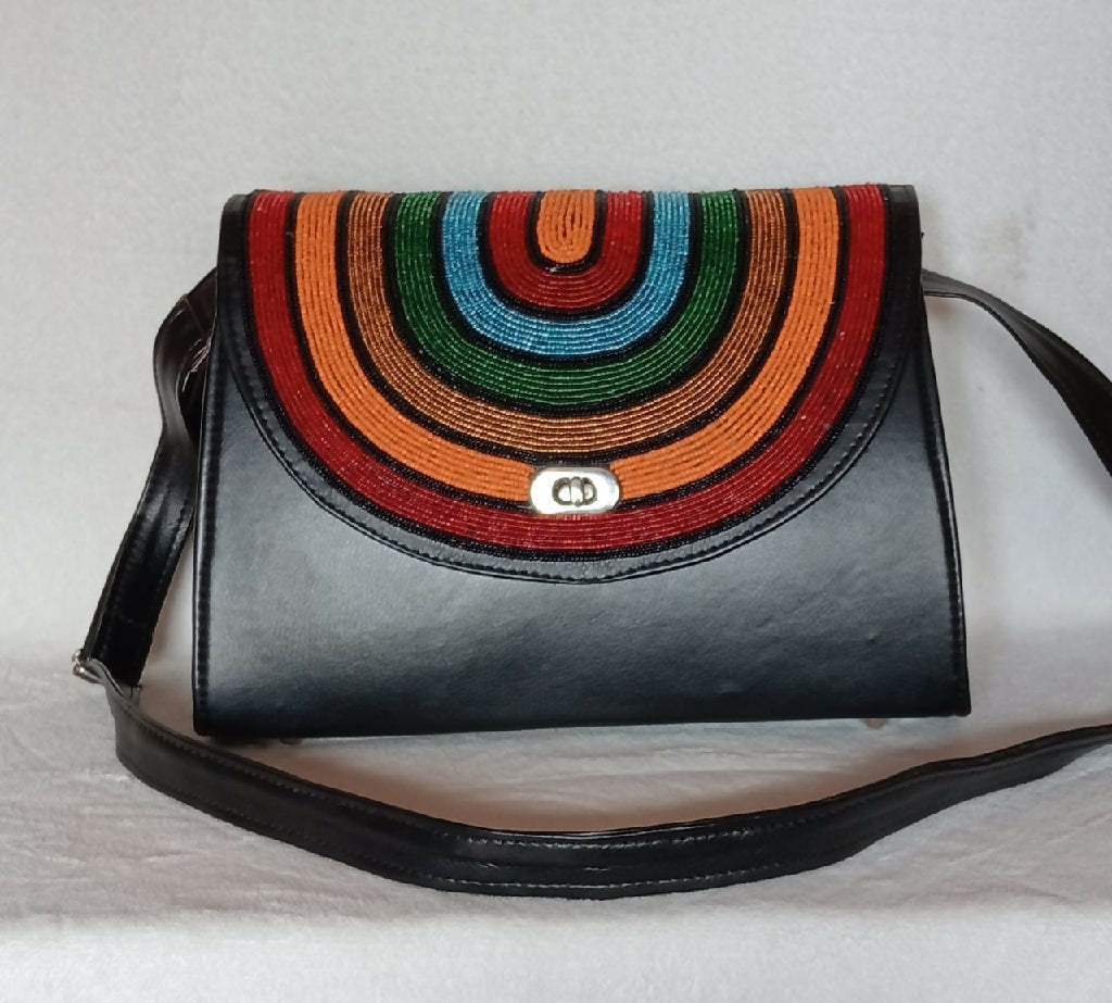 Hand-Beaded Flap Crossbody Bag | Black - Mawu Africa