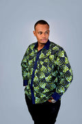 Green with blue cuffs African Shirt